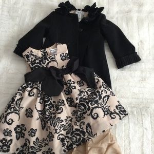 Jillians Closet dress and coat size 12 mos black and  tan with bow and ruffles